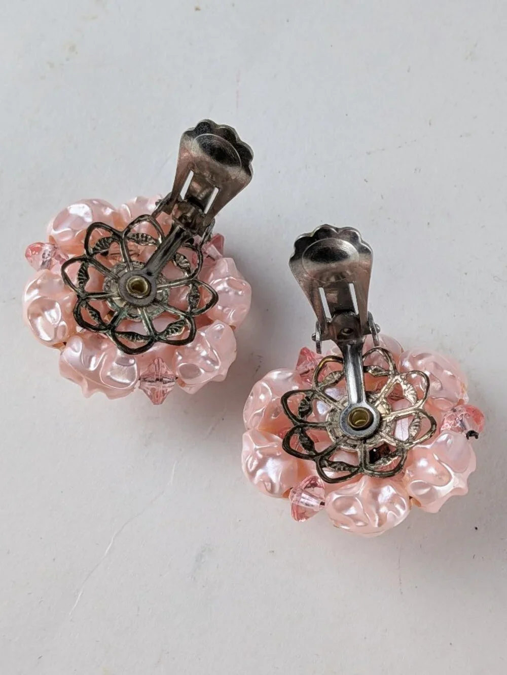 Vintage Light Pink Beaded Clip-On Earrings